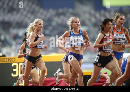 Karissa Schweizer running the 5000m at the 2019 World Athletics Championships in Doha. Stock Photo