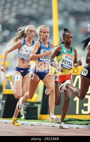 Karissa Schweizer running the 5000m at the 2019 World Athletics Championships in Doha. Stock Photo