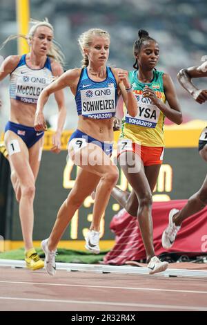 Karissa Schweizer running the 5000m at the 2019 World Athletics Championships in Doha. Stock Photo