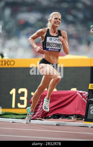 Camille Buscomb running the 5000m at the 2019 World Athletics Championships in Doha. Stock Photo