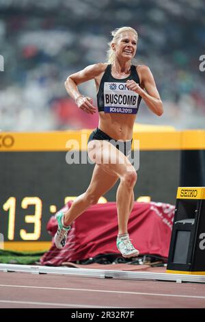 Camille Buscomb running the 5000m at the 2019 World Athletics Championships in Doha. Stock Photo