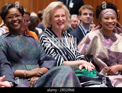 Dakar, Senegal. 22nd May, 2023. Senegal Minister of Economy Oulimata Sarr, Princess Astrid of Belgium, Senegalese Foreign Minister Aissata Tall Sall and pictured during the opening session on the first day of an economic mission to the republic of Senegal, in Dakar, Senegal, on Monday 22 May 2023. BELGA PHOTO BENOIT DOPPAGNE Credit: Belga News Agency/Alamy Live News Stock Photo