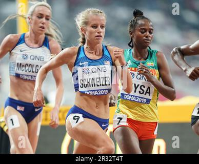 Karissa Schweizer running the 5000m at the 2019 World Athletics Championships in Doha. Stock Photo