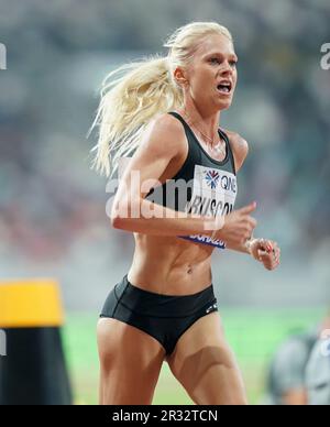 Camille Buscomb running the 5000m at the 2019 World Athletics Championships in Doha. Stock Photo