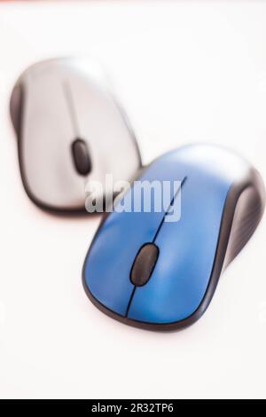 Blue and gray wireless mouse isolated on white background Stock Photo