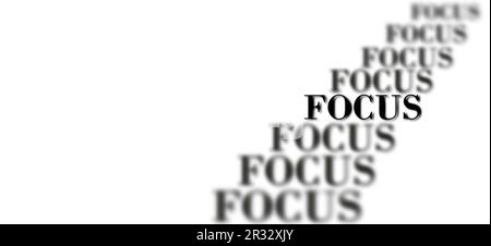 The word focus with blurred words in background isolated on white as concept for business ideas Stock Photo