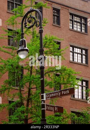 Gramercy park and Irving Place street signs in Manhattan NYC Stock Photo