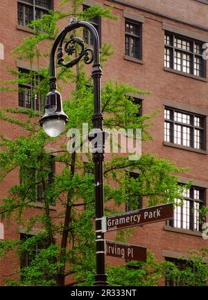 Gramercy park and Irving Place street signs in Manhattan NYC Stock Photo