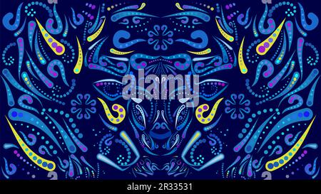 mexican pottery pueblana bull design illustration in vector format Stock Vector
