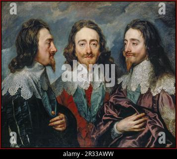 CHARLES I OF ENGLAND IN THREE POSITIONS (1600-1649)  by Anthony van Dyck between 1635-36. Royal Collection. oil on canvas  Sir Anthony Van Dyck - Charles I (1600-49) Stock Photo