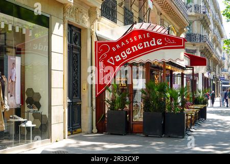 Boulevard Saint-Germain terrace of the historic restaurant, Brasserie Vagenende, Paris, France. Stock Photo