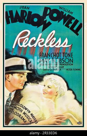 RECKLESS Vintage Movie Film Poster for the 1935 film Reckless. starring Jean Harlow and William Powell in RECKLESS (1935), directed by Victor Fleming an MGM Mayers Mammoth Musical Melodrama Hollywood USA Stock Photo