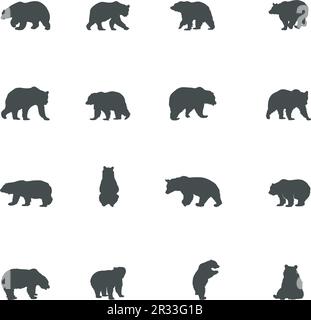 Bear silhouette, Bear animal silhouettes, Bear vector. Stock Vector