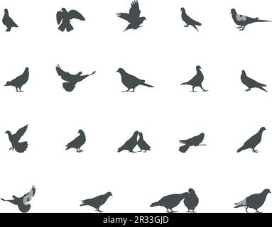 Dove silhouette, Flying dove silhouette, Bird silhouettes, Dove clipart Stock Vector