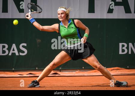 Paris, France. 22nd May, 2023. EMMA LENE of France during the first day of qualifying for the French Open 2023, Grand Slam tennis tournament at the Roland-Garros Stadium. (Credit Image: © Matthieu Mirville/ZUMA Press Wire) EDITORIAL USAGE ONLY! Not for Commercial USAGE! Stock Photo