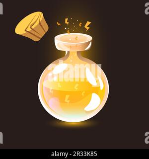 lmagical energy potion with lightning gold corked Stock Vector