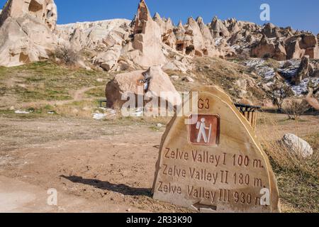 Cave town and rock formations in Zelve Valley, Cappadocia, Turkey - feb 2023. High quality photo Stock Photo