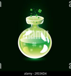 green good luck potion with clover as for patricks day Stock Vector