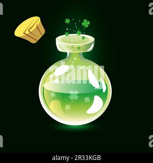 green good luck potion with clover as for patrick's day cork Stock Vector