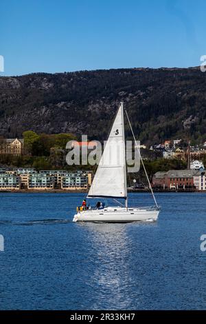 Sail boat Endelig in Puddefjorden, Bergen, Norway Stock Photo