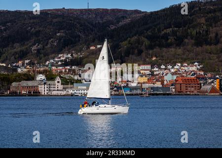 Sail boat Endelig in Puddefjorden, Bergen, Norway Stock Photo