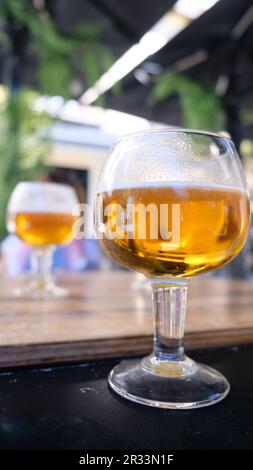 Beer in two round glasses Stock Photo