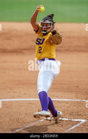 Baton Rouge, LA, USA. 21st May, 2023. LSU pitcher Ali Kilponen (2) delivers a pitch to the plate during NCAA Regional Softball action between the University of Louisiana at Lafayette Ragin' Cajuns and the LSU Tigers at Tiger Park in Baton Rouge, LA. Jonathan Mailhes/CSM/Alamy Live News Stock Photo