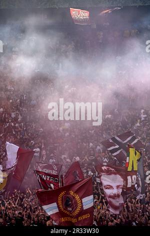 Rome, Italy. 01st Jan, 2020. Salernitana supporters cheer on during the Serie A football match between AS Roma and US Salernitana 919 at Olimpico stadium in Rome (Italy), May 22th, 2023. Credit: Insidefoto di andrea staccioli/Alamy Live News Stock Photo