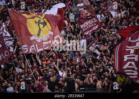 Rome, Italy. 01st Jan, 2020. Salernitana supporters cheer on during the Serie A football match between AS Roma and US Salernitana 919 at Olimpico stadium in Rome (Italy), May 22th, 2023. Credit: Insidefoto di andrea staccioli/Alamy Live News Stock Photo