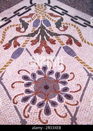 Mosaic floor detail of marine life from Monaco's Oceanographic Museum. Stock Photo
