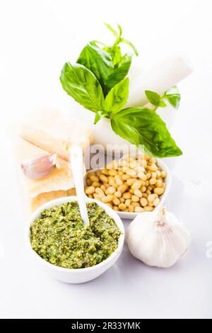 Pesto sauce ingredients Stock Photo