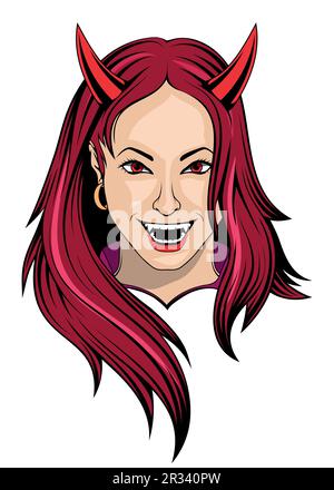 Girl devil. Vector illustration of a woman in halloween costume. Beautiful demon female Stock Vector