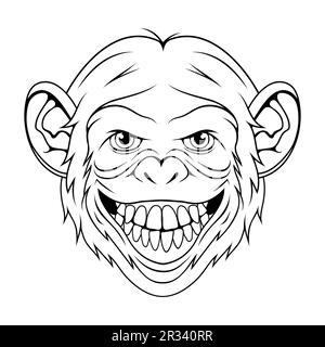 Chimpanzee. Vector illustration of a sketch monkey face. Portrait wild animal in zoo. Stock Vector