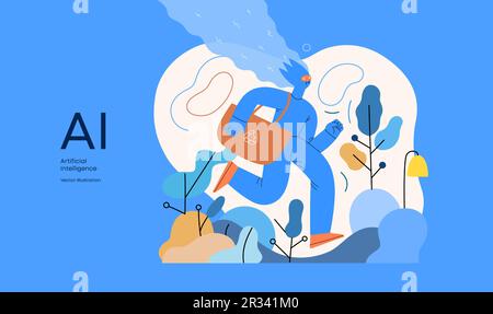 Artificial intelligence, Ecology -modern flat vector concept illustration of AI effectively managing responsible consumption and recycling. Metaphor o Stock Vector