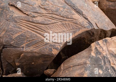 petroglyph, Aït Ouazik rock deposit, late Neolithic, Morocco, Africa. Stock Photo