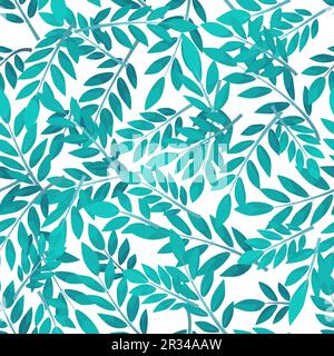 Blue seamless pattern leafs on while background. Stock Vector