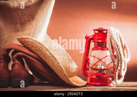 Vintage cowboy tools Stock Photo