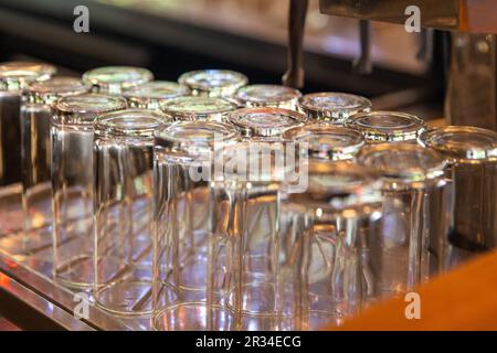 Tall cocktail glasses cleaned and ready Stock Photo