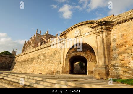 gate of the Train, modern Portella, integrated within the last fortified Renaissance enclosure of Palma de Mallorca, dating from 1785, palma, mallorca, balearic islands, spain, europe. Stock Photo