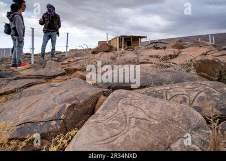 petroglyph, Aït Ouazik rock deposit, late Neolithic, Morocco, Africa. Stock Photo