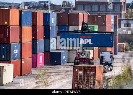 Port of Dortmund, Container Terminal Dortmund CTD, Trimodal Terminal, Transport by Rail, Road and Waterway, Dortmund-Ems Canal, NRW, Germany Stock Photo