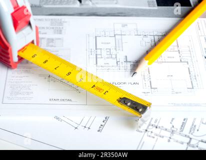 Construction planning drawings Stock Photo