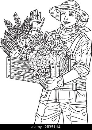 Thanksgiving Farmer with Harvest Adults Coloring Stock Vector Image ...