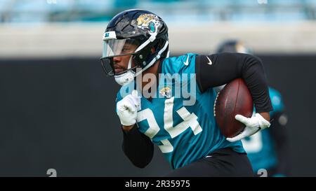 Jacksonville Jaguars running back Snoop Conner (24) rushes for yardage  during the first half of a preseason NFL football game against the  Pittsburgh Steelers, Saturday, Aug. 20, 2022, in Jacksonville, Fla. (AP