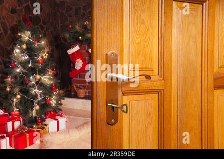 Christmas the door Stock Photo