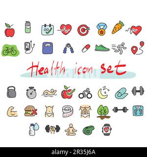 health icon set illustration vector hand drawn isolated on white background line art. Stock Vector