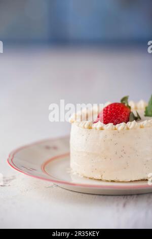 Vanilla cream tartlets with strawberries Stock Photo