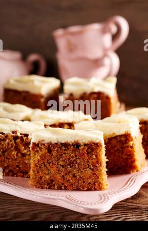 Carrot cake tray bake with cream cheese frosting Stock Photo