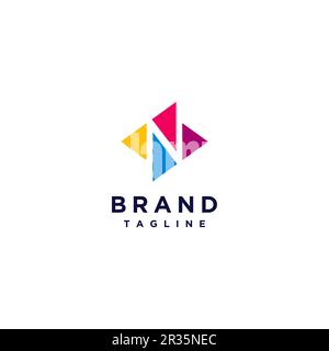 Letter N Between 4 Colorful Triangles. Minimalist logo design of four colorful triangles forming the letter N on the negative space. Stock Vector