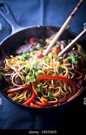 Fried noodles with duck (Asia) Stock Photo